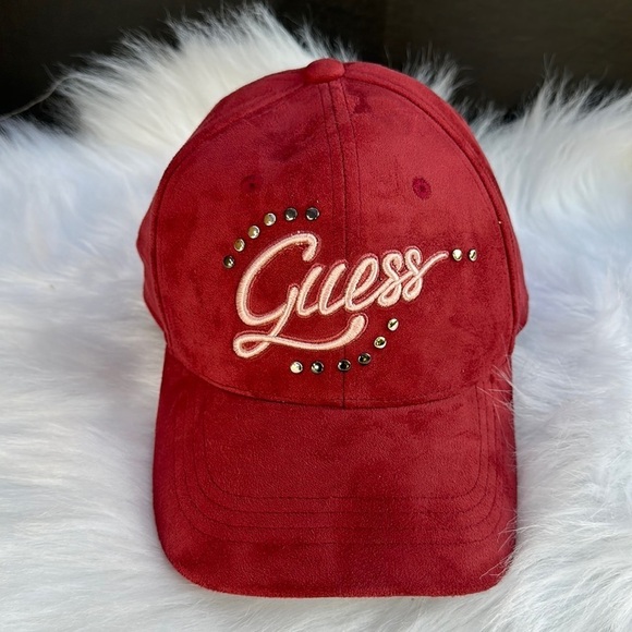 New Guess Faux Suede Embroidered Cap Red main image 4
